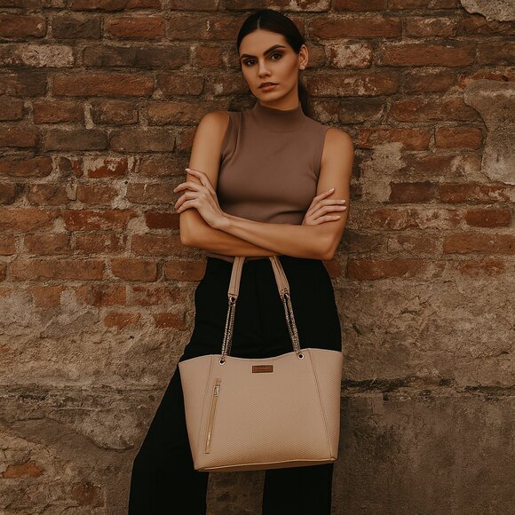 Women's Vegan Leather Beige Colour Satchel Bag – Sling Shoulder Bag - Picture 2 of 8